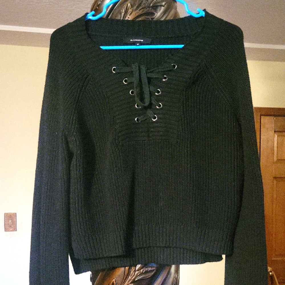 Black Sweater with Lace-Up Detail M
